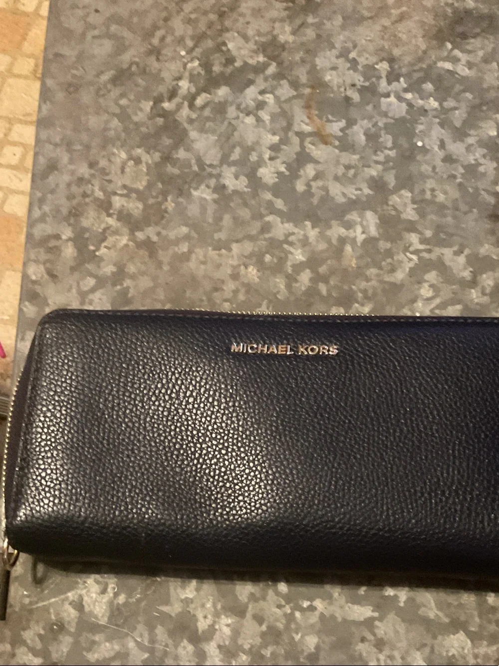 Michael Kors  Navy Pebbled Zip-Around Wallet with Gold Logo